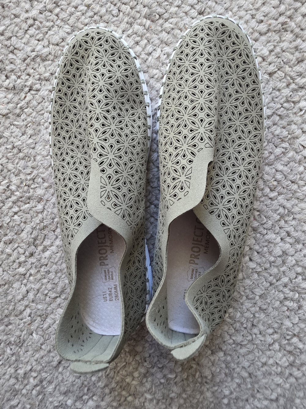 Olive Laser-Cut Slip-On Women's Shoes
